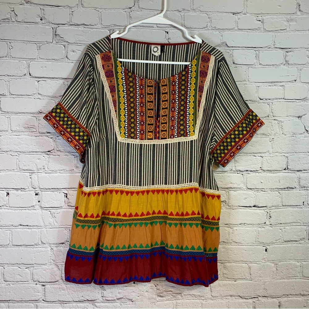 Anthropologie Akemi + Kim Embroidered Tiered Top